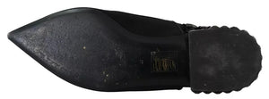 Schwarze Flats Kristall Slingback Charmeuse Schuhe