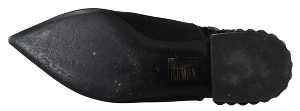 Schwarze Flats Kristall Slingback Charmeuse Schuhe