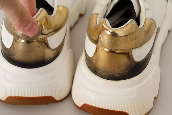 Weiß Gold Leder Sport DAYMASTER Turnschuhe Schuhe