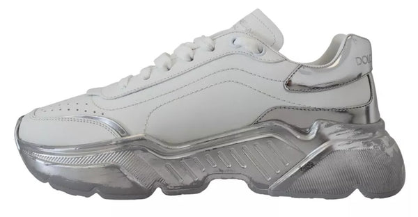 Weiß Silber Leder Daymaster Turnschuhe Schuhe