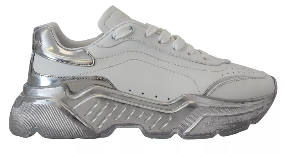 Weiß Silber Leder Daymaster Turnschuhe Schuhe