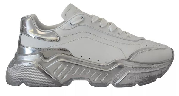 Weiß Silber Leder Daymaster Turnschuhe Schuhe