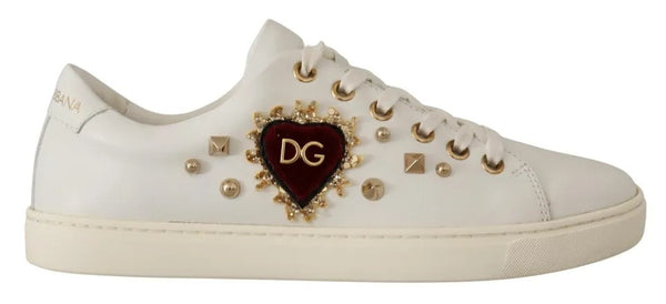 Weiß Leder Gold Rot Herz Turnschuhe Schuhe