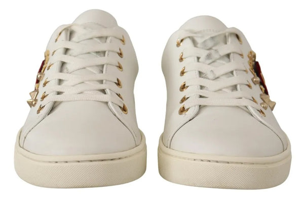 Weiß Leder Gold Rot Herz Turnschuhe Schuhe
