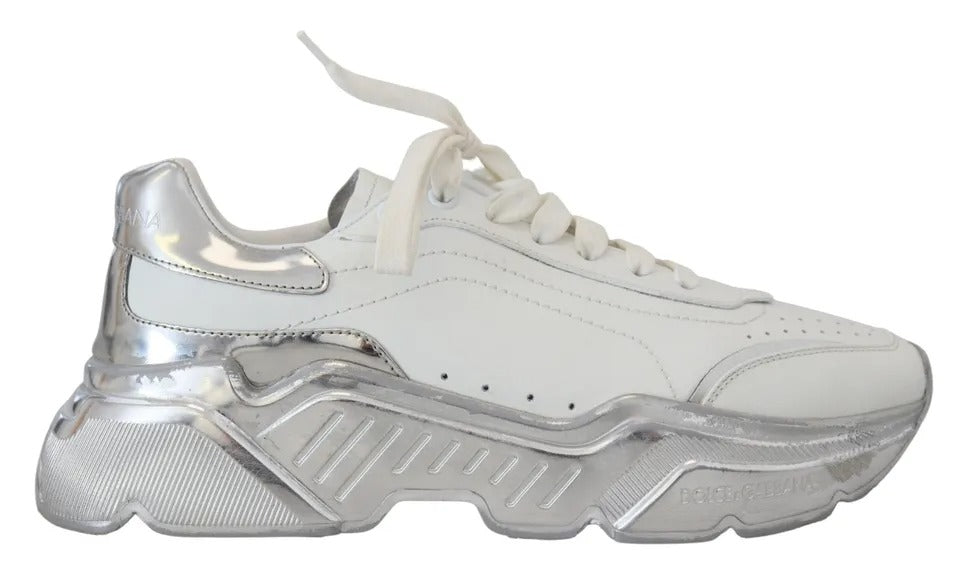 Weiß Silber Leder Daymaster Frauen Turnschuhe Schuhe
