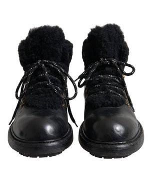 Schwarz Leder Bernini Shearling Stiefel Schuhe