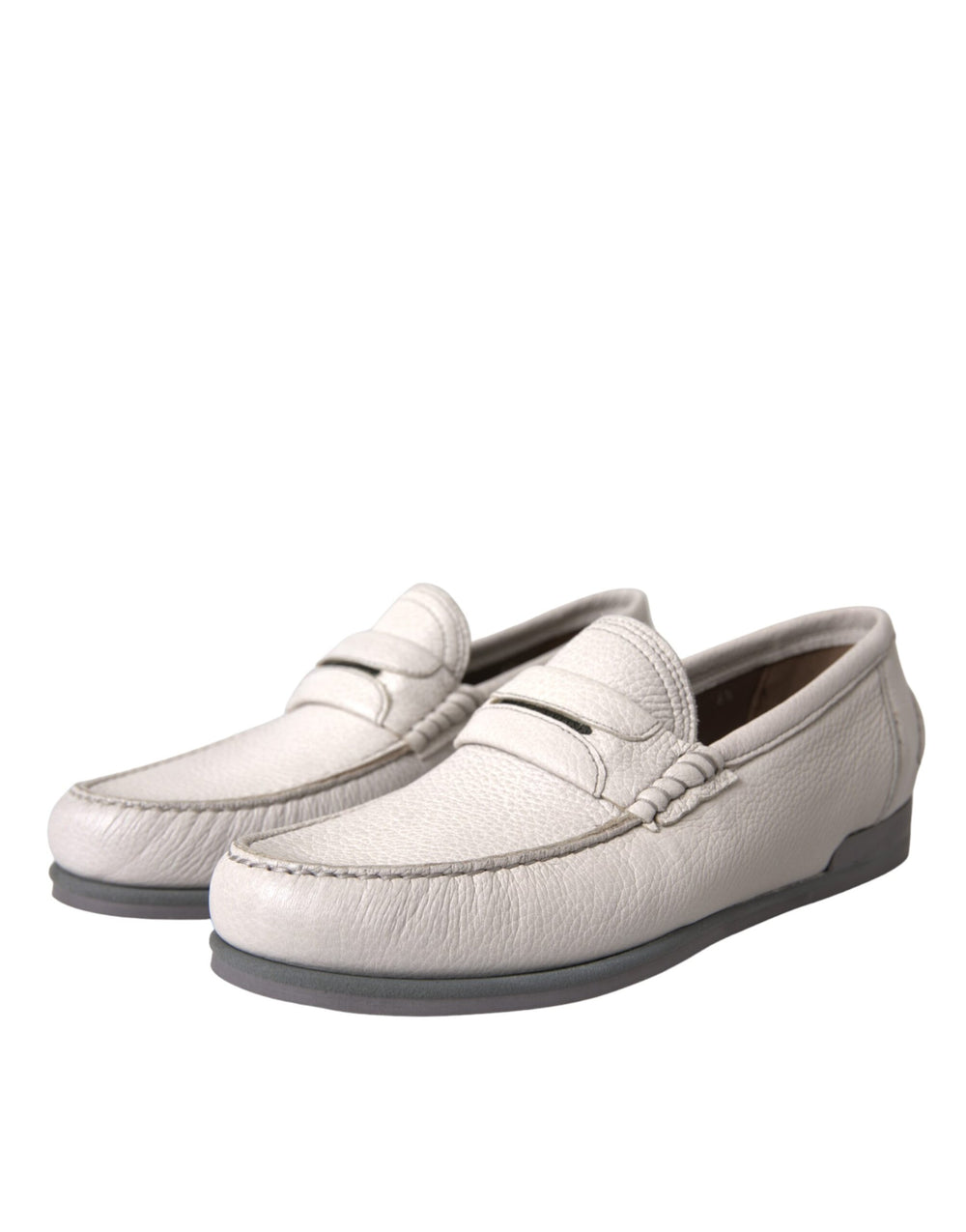 Weiß Grau Leder Slip Mocassin Schuhe Loafer