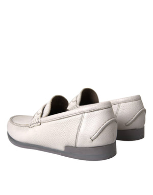 Weiß Grau Leder Slip Mocassin Schuhe Loafer