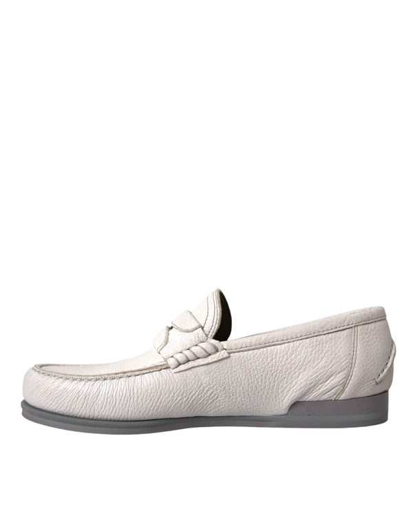 Weiß Grau Leder Slip Mocassin Schuhe Loafer