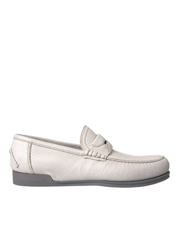 Weiß Grau Leder Slip Mocassin Schuhe Loafer