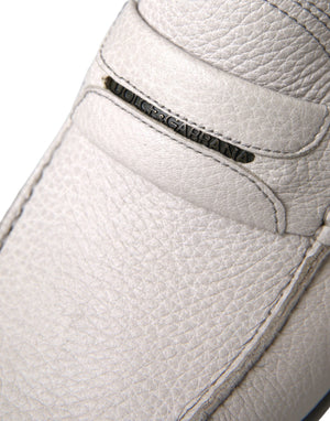 Weiß Grau Leder Slip Mocassin Schuhe Loafer