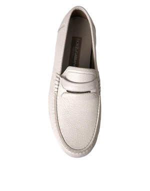 Weiß Grau Leder Slip Mocassin Schuhe Loafer