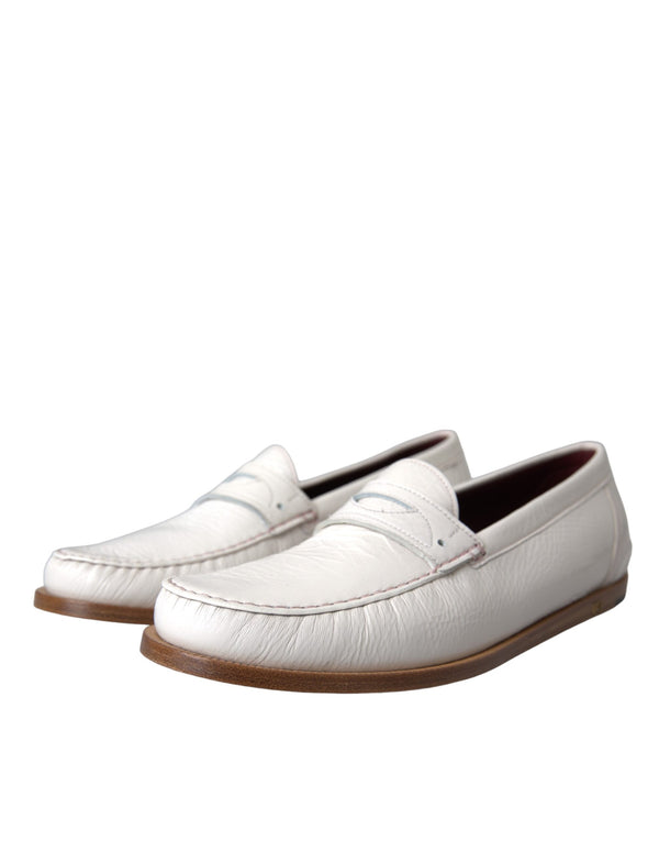 Weiße Leder Slip On Mokassin Loafers Schuhe