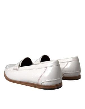 Weiße Leder Slip On Mokassin Loafers Schuhe