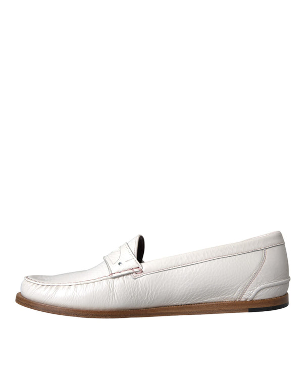 Weiße Leder Slip On Mokassin Loafers Schuhe