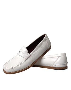 Weiße Leder Slip On Mokassin Loafers Schuhe