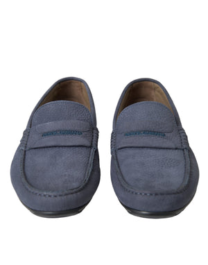 Blaue Kalbsleder Slip On Mokassin Schuhe