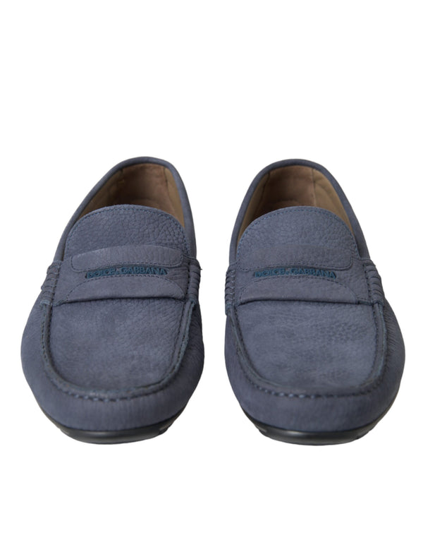 Blaue Kalbsleder Slip On Mokassin Schuhe