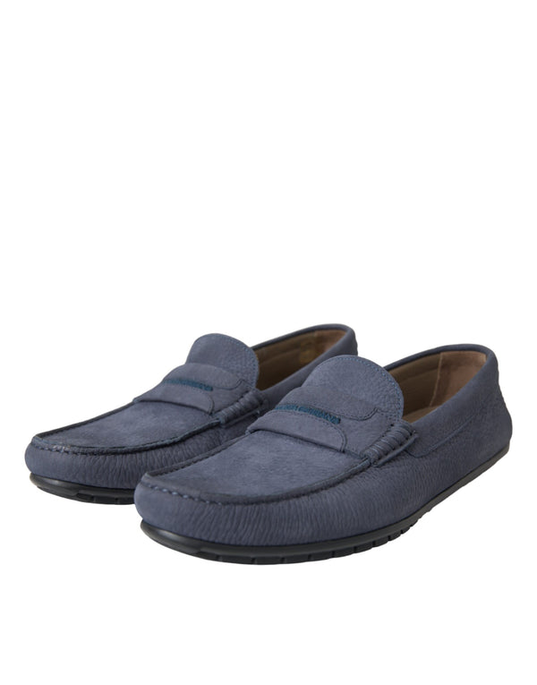 Blaue Kalbsleder Slip On Mokassin Schuhe