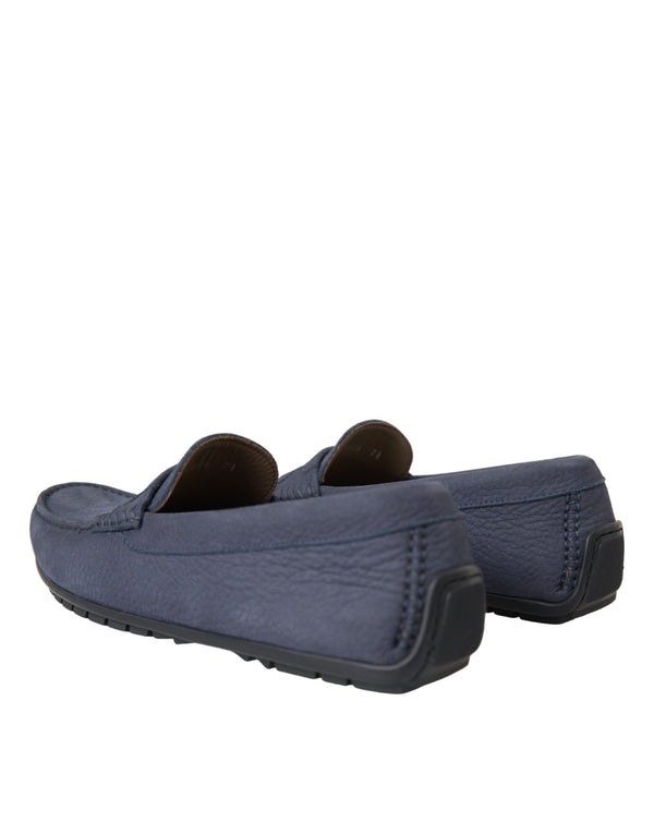 Blaue Kalbsleder Slip On Mokassin Schuhe