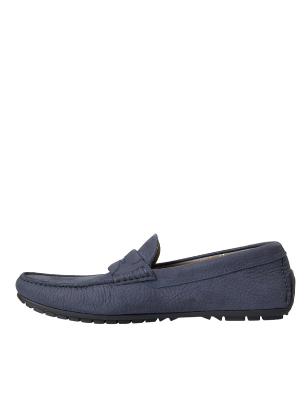Blaue Kalbsleder Slip On Mokassin Schuhe
