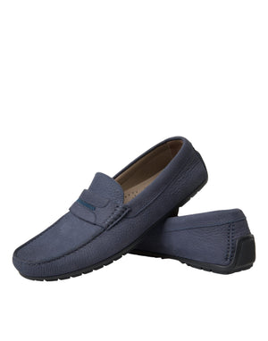 Blaue Kalbsleder Slip On Mokassin Schuhe