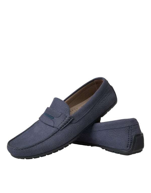 Blaue Kalbsleder Slip On Mokassin Schuhe