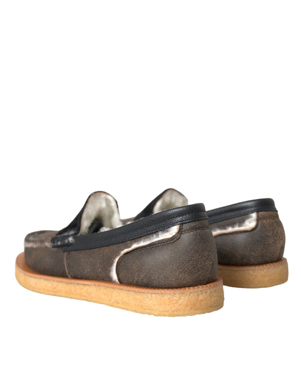 Braun Schwarz Fell Leder Loafers Männer Schuhe