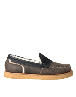 Braun Schwarz Fell Leder Loafers Männer Schuhe