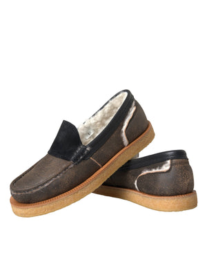 Braun Schwarz Fell Leder Loafers Männer Schuhe