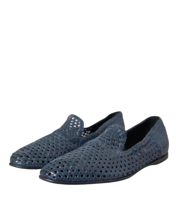 Blaue gewebte Leder Slipper Männer Schuhe