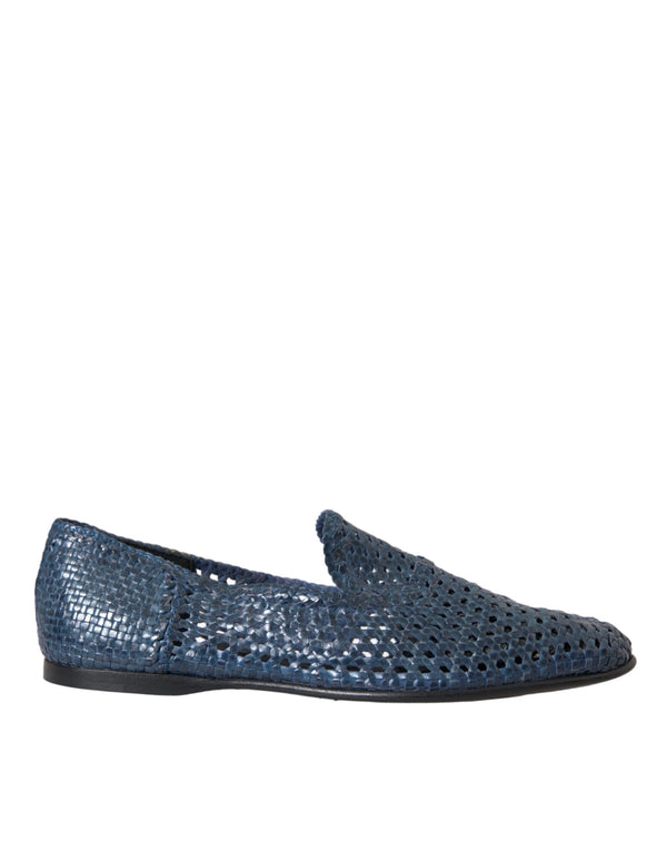 Blaue gewebte Leder Slipper Männer Schuhe