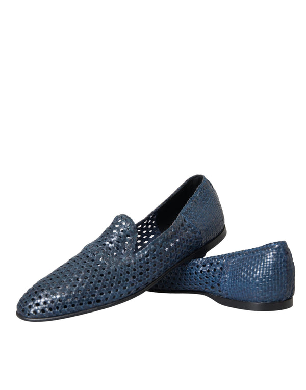 Blaue gewebte Leder Slipper Männer Schuhe