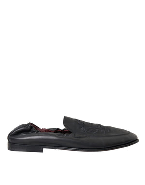 Schwarzes Logo besticktes Leder Loafer Männer Kleid Schuhe