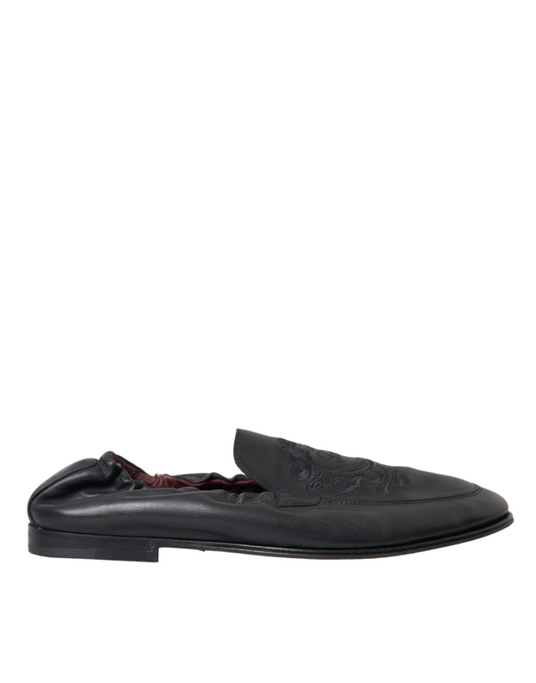 Schwarzes Logo besticktes Leder Loafer Männer Kleid Schuhe