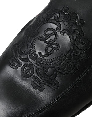 Schwarzes Logo besticktes Leder Loafer Männer Kleid Schuhe