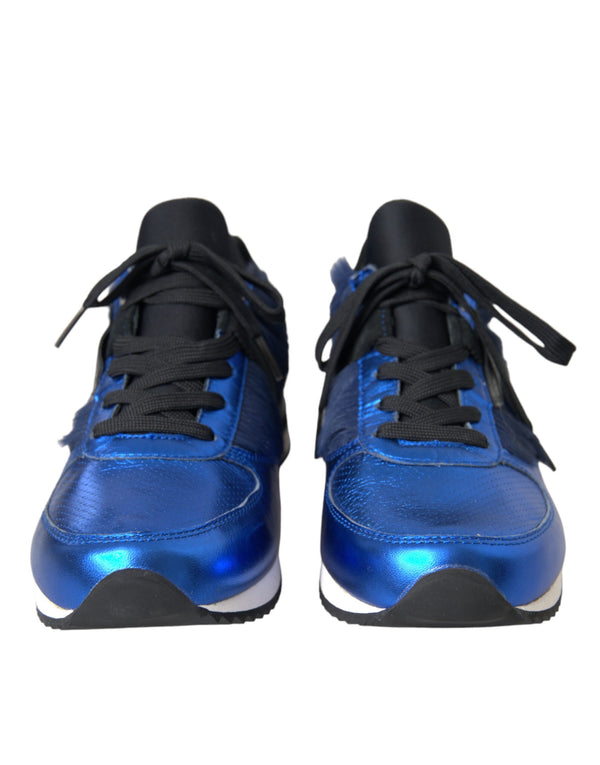 Blau Schwarz Kalb Haar Leder Turnschuhe Schuhe