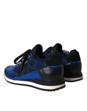 Blau Schwarz Kalb Haar Leder Turnschuhe Schuhe