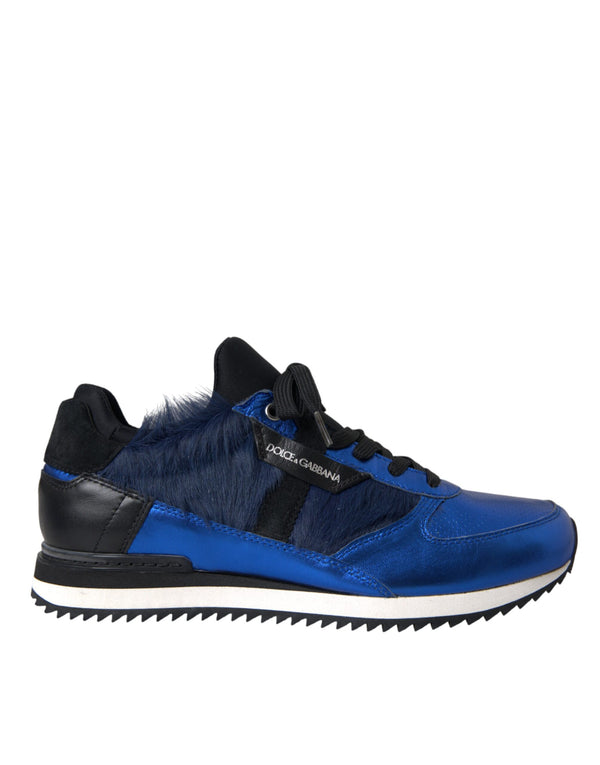 Blau Schwarz Kalb Haar Leder Turnschuhe Schuhe