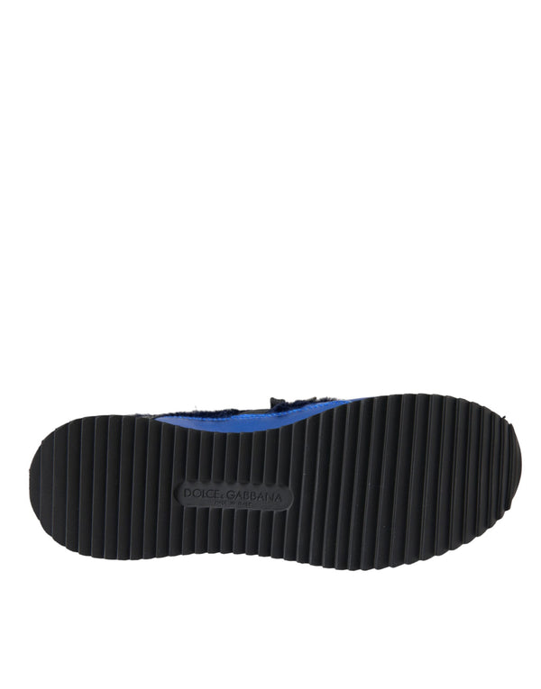 Blau Schwarz Kalb Haar Leder Turnschuhe Schuhe