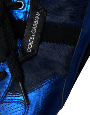 Blau Schwarz Kalb Haar Leder Turnschuhe Schuhe