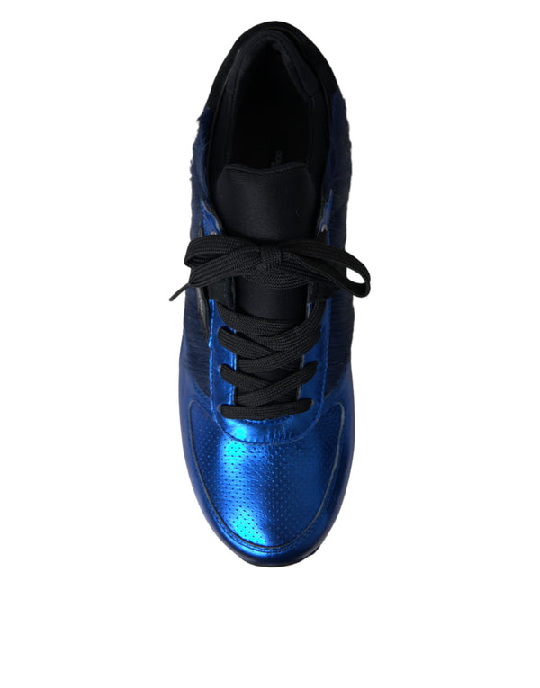 Blau Schwarz Kalb Haar Leder Turnschuhe Schuhe