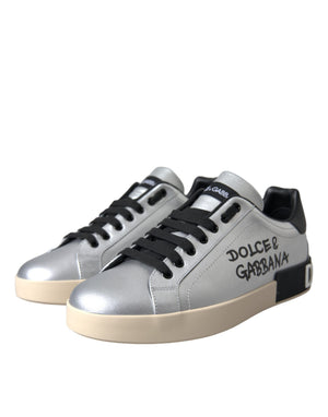 Silberne Portofino Kalbsleder Sneakers Männer Schuhe
