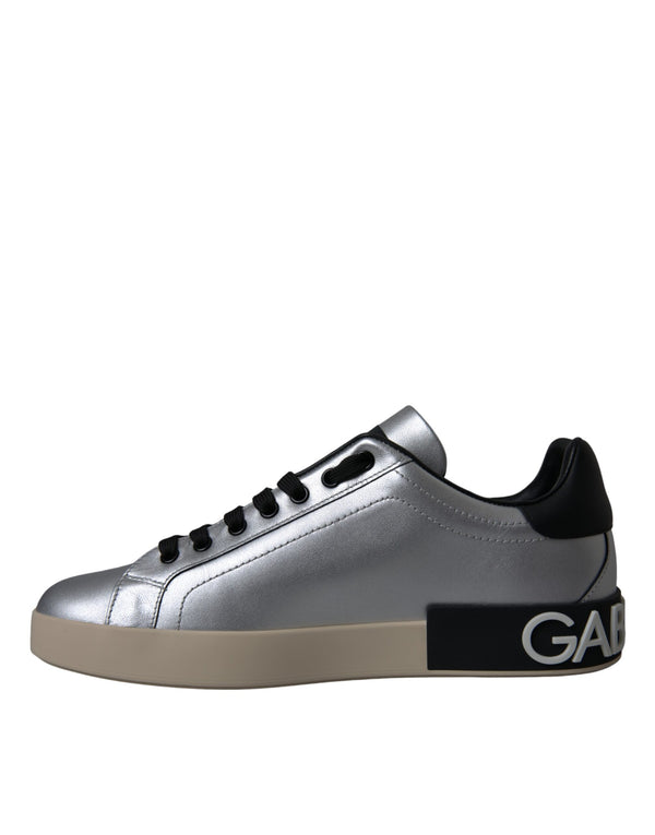 Silberne Portofino Kalbsleder Sneakers Männer Schuhe
