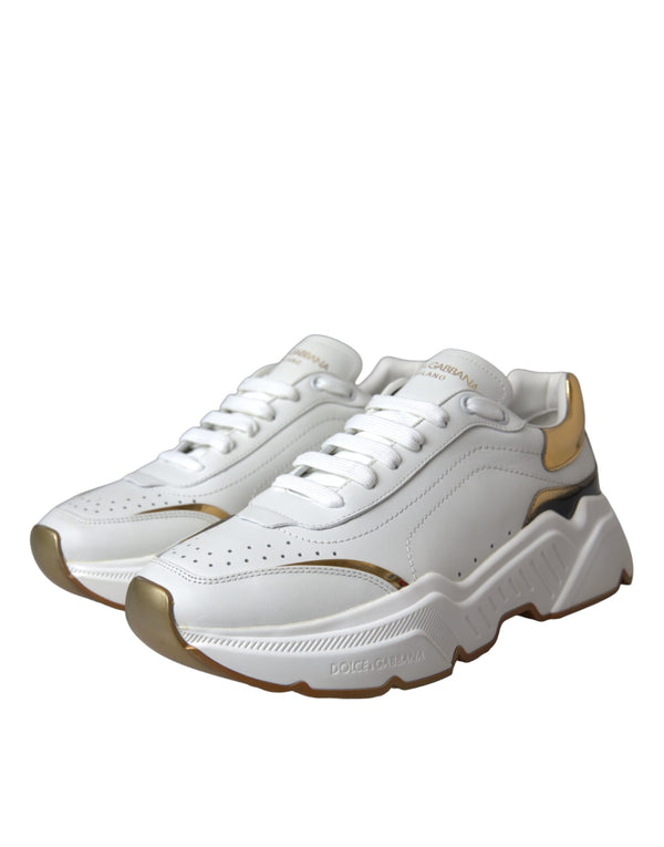Weiß Gold DAYMASTER Leder Turnschuhe Schuhe