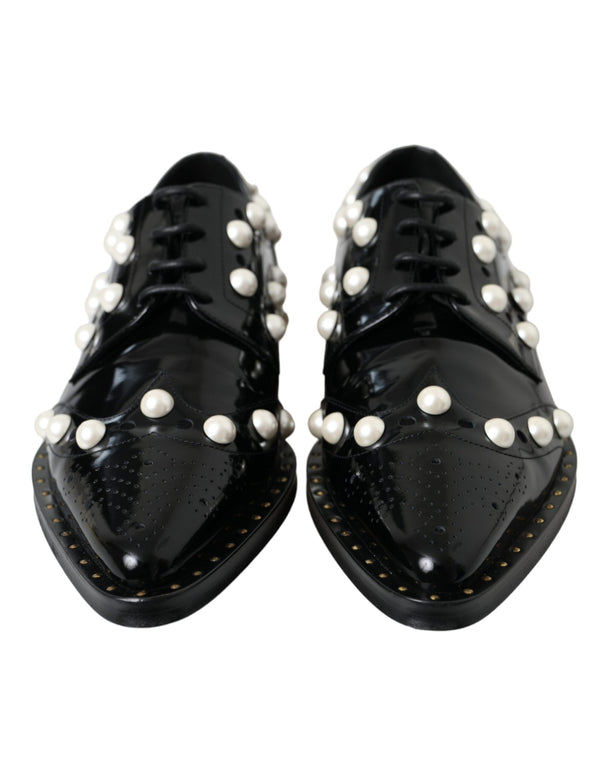 Schwarzes Leder Faux Pearl Kleid Broque Schuhe