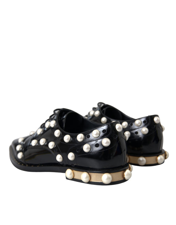 Schwarzes Leder Faux Pearl Kleid Broque Schuhe
