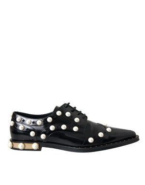 Schwarzes Leder Faux Pearl Kleid Broque Schuhe