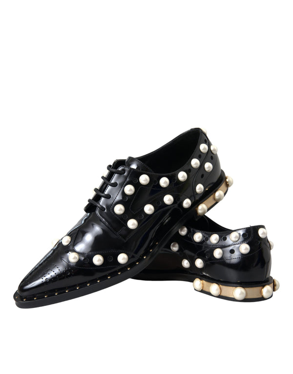 Schwarzes Leder Faux Pearl Kleid Broque Schuhe