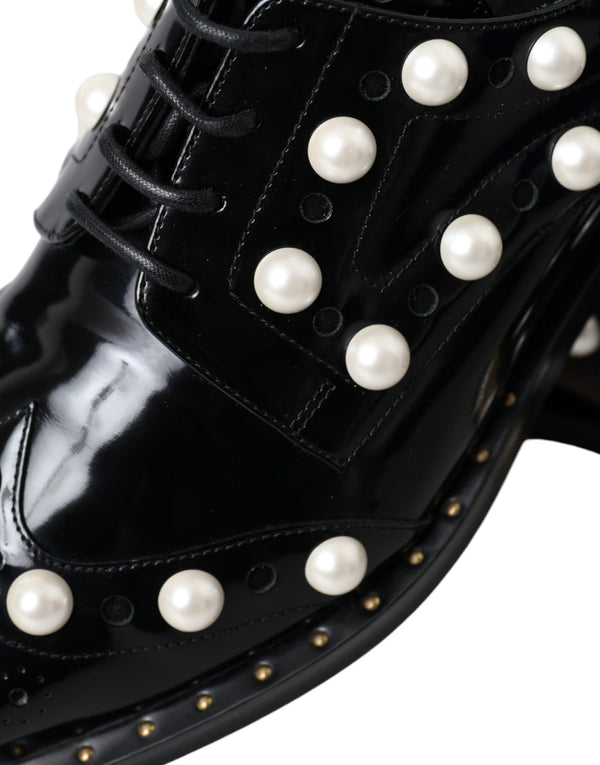 Schwarzes Leder Faux Pearl Kleid Broque Schuhe
